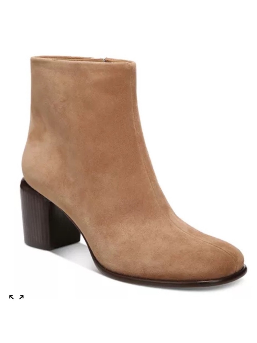 Vince Maggie Zip Up Suede Tan Block Heel Ankle Boots Size 8